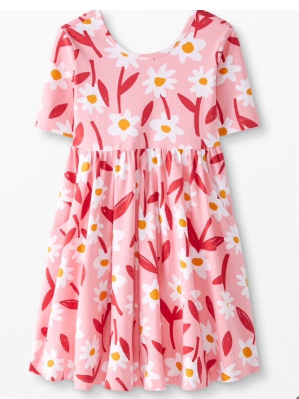 Hanna Andersson Pink Daisy Print Short Sleeve Skater Dress sz 6-7